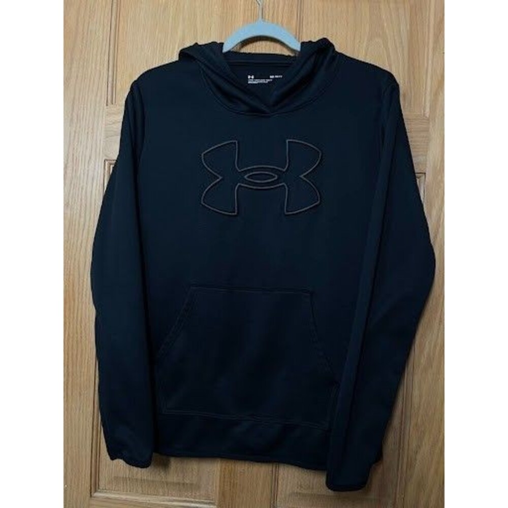Under Armour Mens Medium Black Armour Fleece Embossed Big Logo Hoodie Sweatshirt